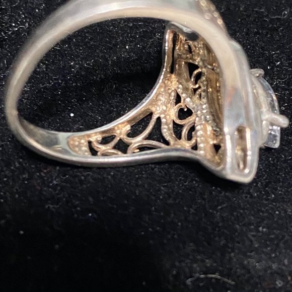 Ring Marquis CZ Cubic Zirconia 10mm x 5mm Filigree Vintage Jewelry Sterling Silv - Picture 12 of 16